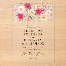 Elegante Aquarela Floral Rosa Brilhante de Casamen