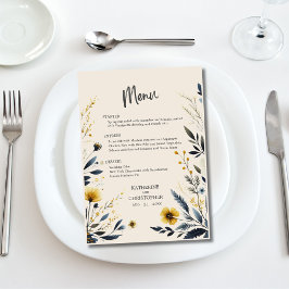 Elegante Aquarela Flores Selvagens Beige Menu Casa