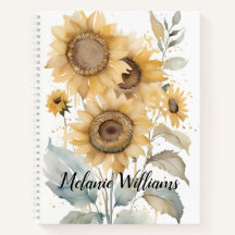 Elegante Aquarela Girassóis | Nome Personalizado