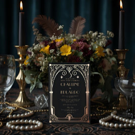 Elegante Art Déco Preto Dourado Anos 20 Casamento 