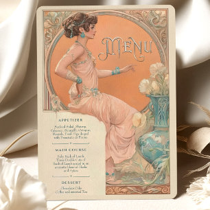 Elegante Art Nouveau Menu Casamento Cartão Coral T