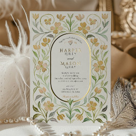 Elegante Arte Nova Floral Aquarela Dourada Casamen