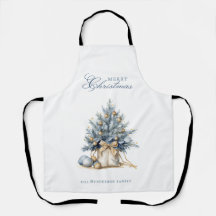 Elegante Árvore de Natal Dourada Nome Azul