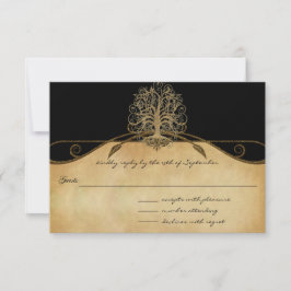 Elegante Árvore Preta e Dourada de Casamento RSVP