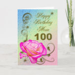 Elegante aumentou o 100th cartão de aniversário<br><div class="desc">Um rosa elegante do rosa em um fundo dourado do trabalho do rolo. Um cartão bonito que seja certo satisfazer sua mãe em seu 100th aniversário.</div>