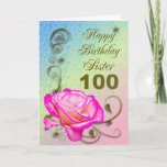 Elegante aumentou o 100th cartão de aniversário<br><div class="desc">Um rosa elegante do rosa em um fundo dourado do trabalho do rolo. Um cartão bonito que seja certo satisfazer sua irmã.</div>