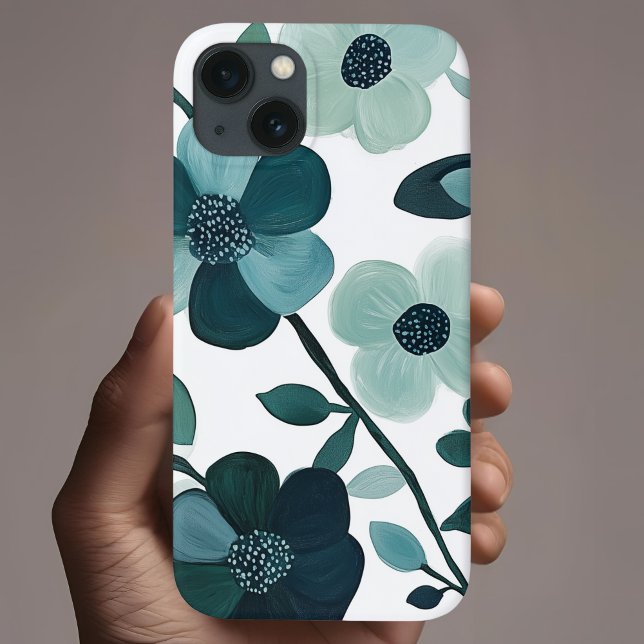 Elegante Azul Aqua Capa de telefone Botânica Flora (Criador carregado)