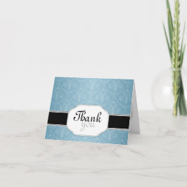 Elegante Azul Damask Obrigado Cartões