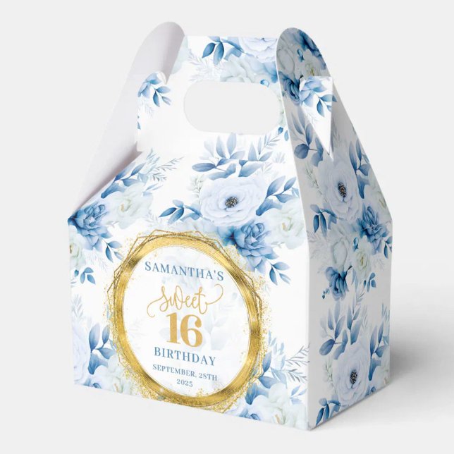 Elegante Azul Doce 16 Dourado Caixa de Literatura (Elegant Dusty Blue Sweet Sixteen Gold Glitter Box)