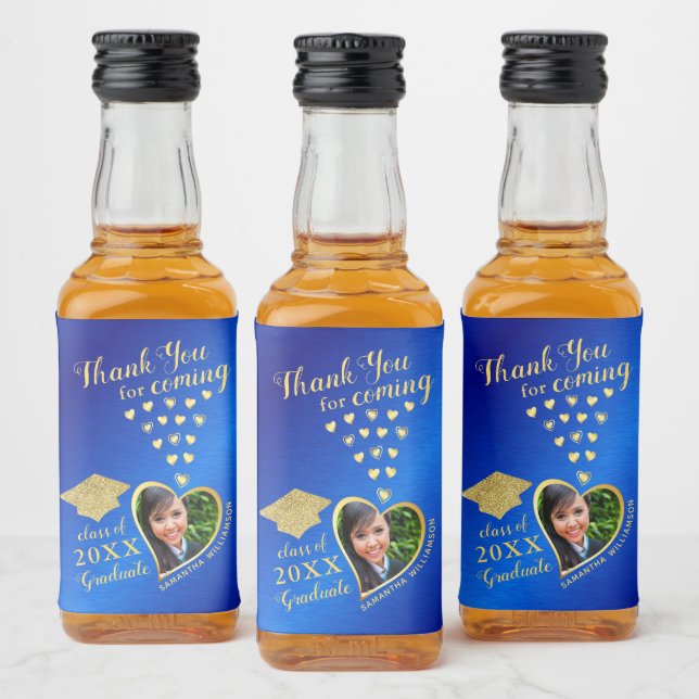 Elegante Azul Dourado Obrigado Graduação 2025 (Garrafas)