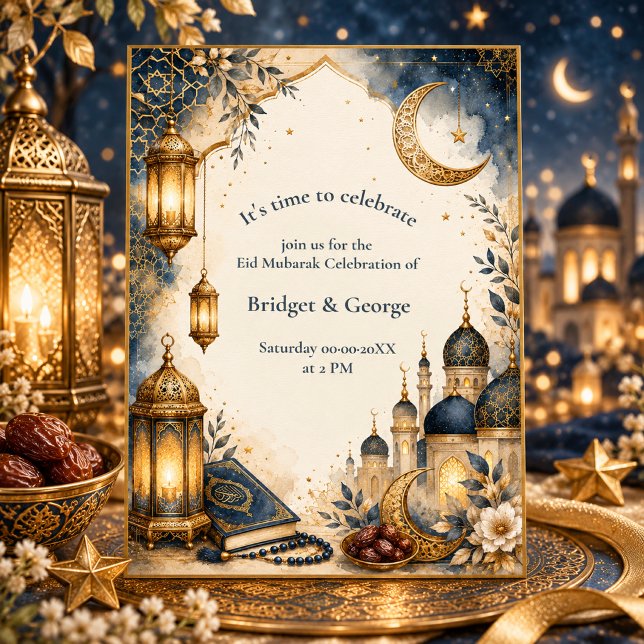 Elegante Azul e Dourado Ramadan Eid Mubarak  (Criador carregado)