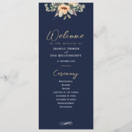 Elegante azul-escuro floral, programa de casamento