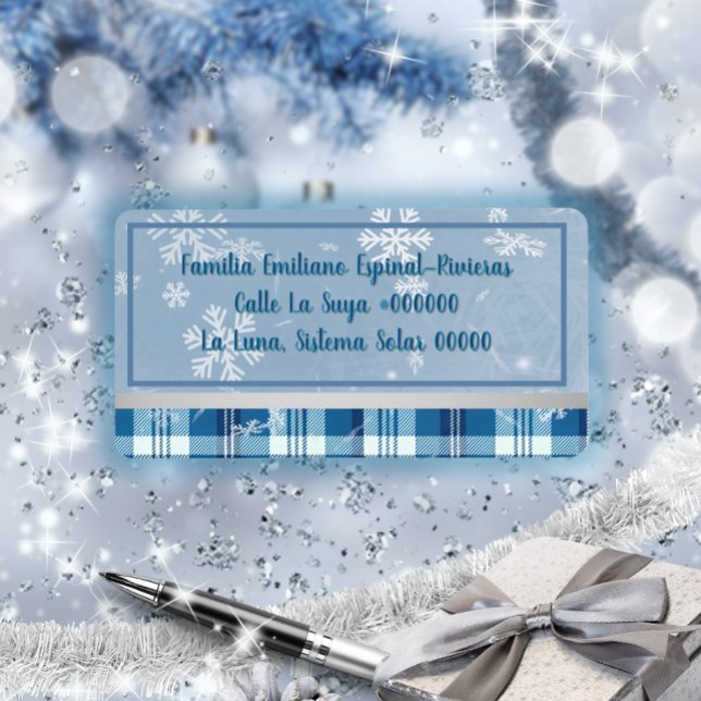 Elegante Azul Etiqueta de Dirección Navideña (Criador carregado)