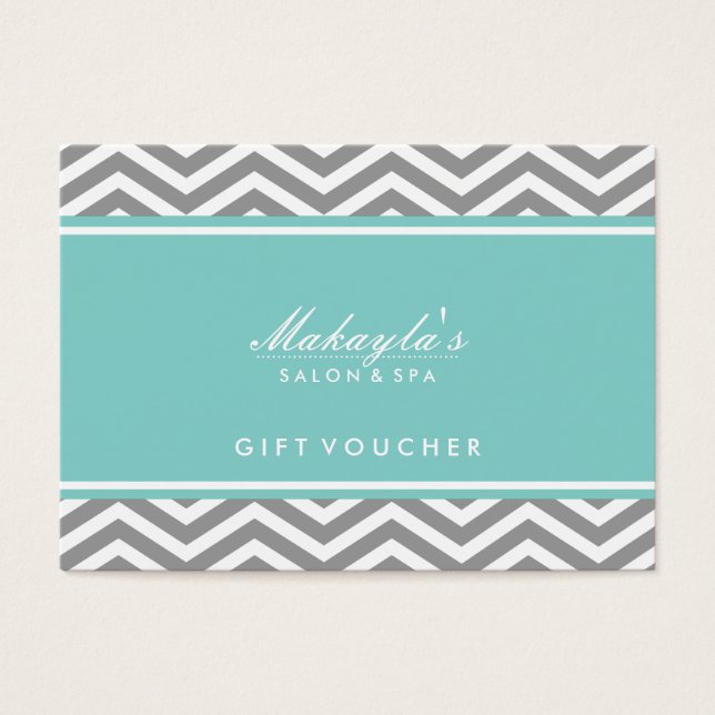 Elegante Azul Teal e Cinza Chevron Gift Voucher (Frente)
