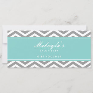 Elegante Azul Teal e Cinza Chevron Gift Voucher