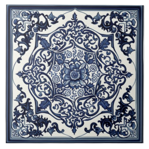 Elegante Azulejo azul e branco, Rosa, Design chinê