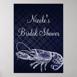 Elegante Banner de Poster Azul-Marinho Lagosta Vin
