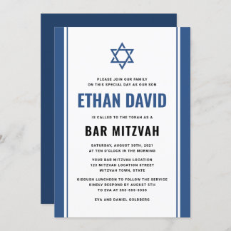 Elegante bar azul mitzvah convites