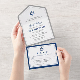 Elegante Bar Mitzvah Cinza e Azul-Marinho Tudo em
