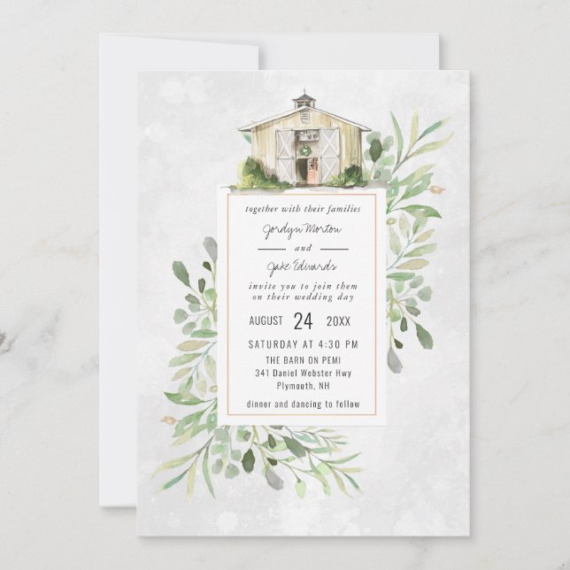 Elegante Barn | Convite Para Casamento Por Aquarel (Frente)