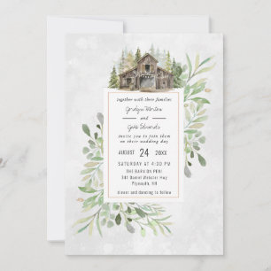 Elegante Barn   Convite Para Casamento Por Aquarel