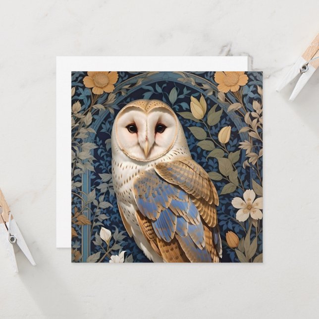 Elegante Barn Owl William Morris Inspirou Floral (Frente/Verso In Situ)