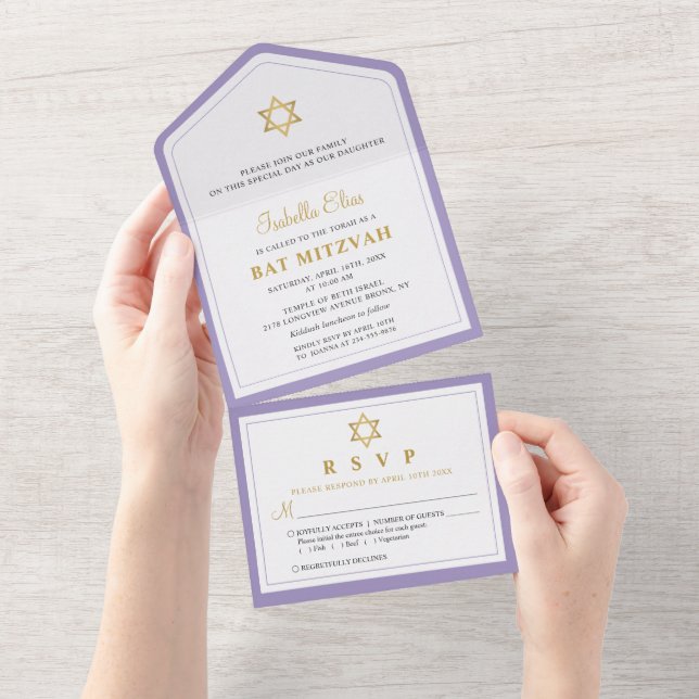 Elegante Bat Mitzvah Roxo Dourado (Aba destacável)