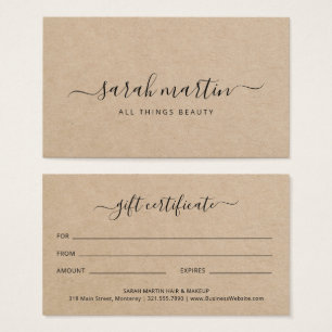 Elegante Beauty Salon Kraft Gift Certificado