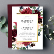Elegante Bege Burgundy Azul-Marinho Floral Casamen