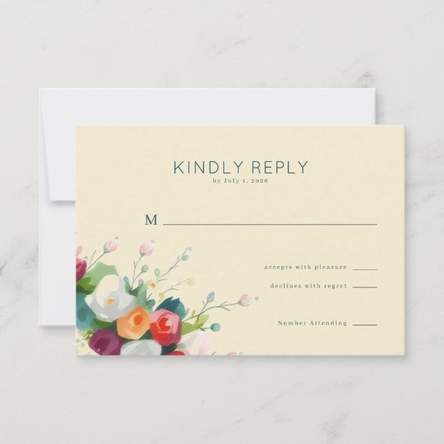 Elegante Bege Floral RSVP (Frente)