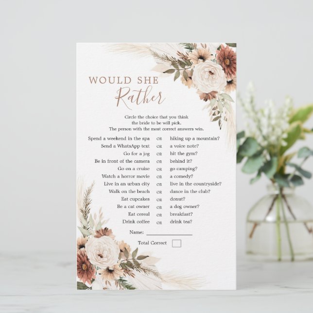 Elegante Beige Boho Pampas Grass Ela Preferencialm (Em pé/Frente)