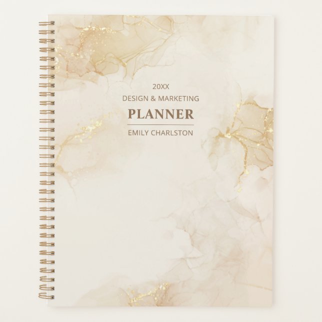 Elegante Beige Dourada Watercolor | Planejador de  (Frente)