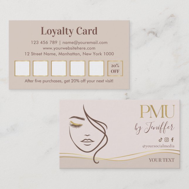 Elegante Beige e Ouro Fidelidade PMU (Frente/Verso)