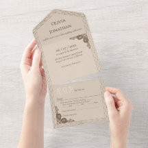 Elegante Beige Ornamentado Tudo em Um Convite De C