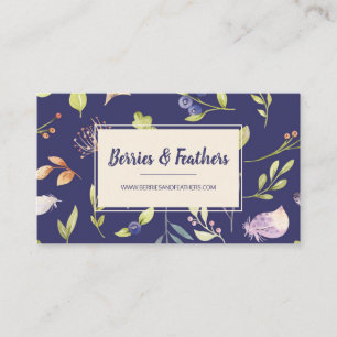 Elegante Berries & Feather Boho Cartão de visita