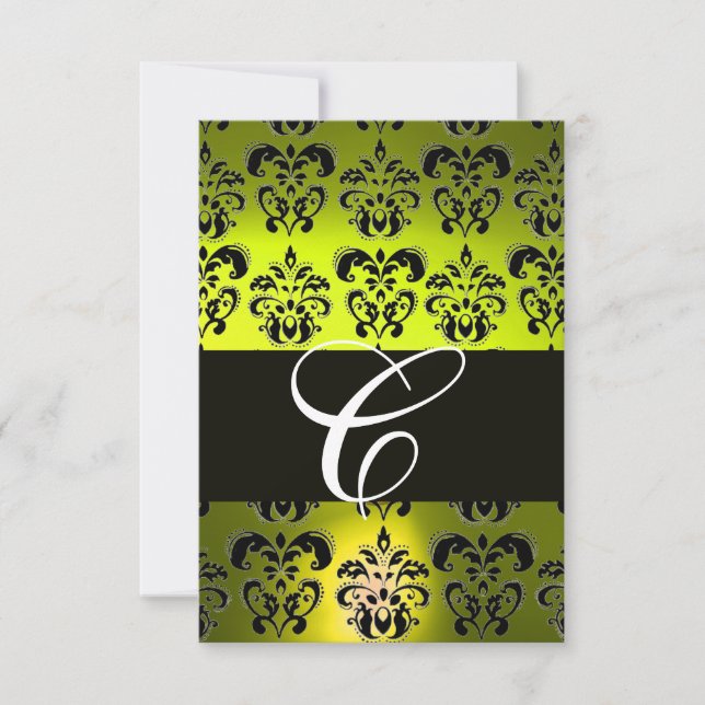 ELEGANTE BLACK BRANCO AMARELO DAMASK MONOGRAM RSVP (Frente)