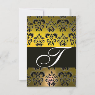 ELEGANTE BLACK BRANCO AMARELO DAMASK MONOGRAM RSVP