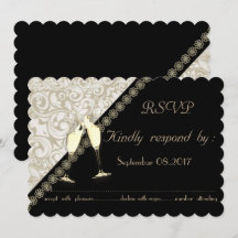 Elegante Black, Cartão de RSVP de Casamento Damask