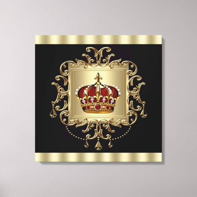 Elegante Black Red e Dourada Crown Canvas Wall Art (Frente)
