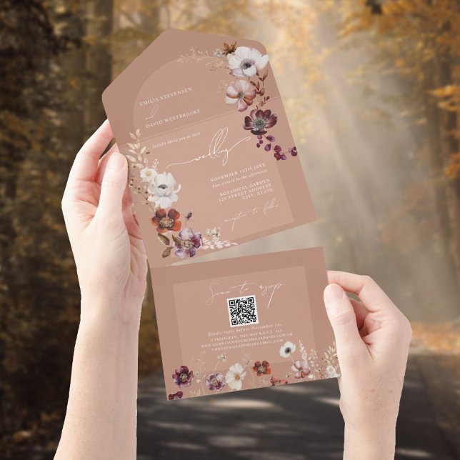 Elegante Blooms Light Terracotta Weding QR RSVP (Criador carregado)