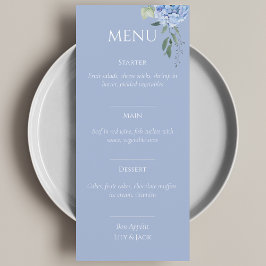 Elegante Blue Beige Hydrangea Menu Casamento
