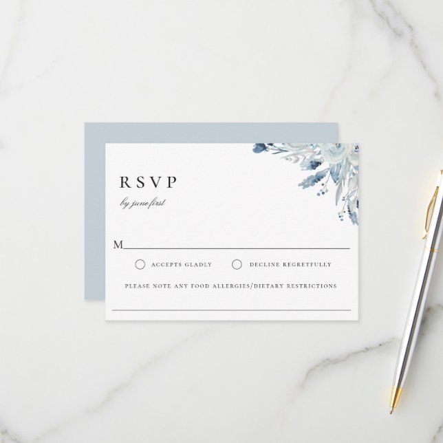 Elegante Blue Botanical Weding Allergy RSVP (Frente/Verso In Situ)