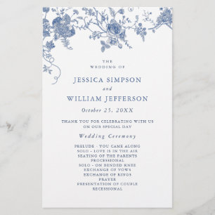 Elegante Blue Flowers Ceremony Program