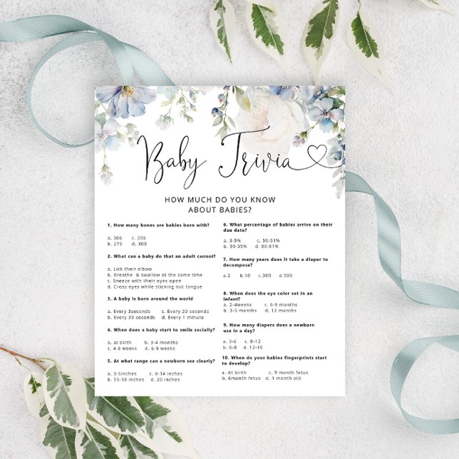 Elegante Blue Flowers - Jogo de Trivia Chá de fral (Criador carregado)