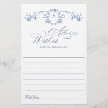 Elegante Blue French Garden Wish & Advice Card<br><div class="desc">Personalize com a noiva para ser o nome e a data do chá. Para mais personalização,  clique no link "personalizar mais". Se precisar de ajuda,  entre em contato comigo,  por favor.</div>