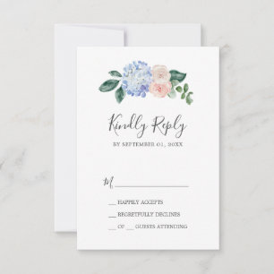 Elegante Blue Hydrangea   Placa RSVP Simples Branc