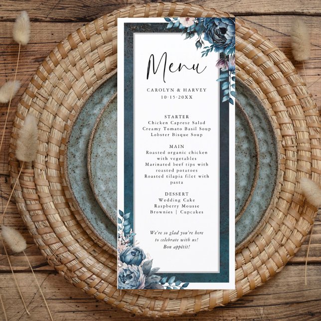 Elegante Blue Marble Weding Menu (Criador carregado)