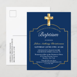 Elegante Blue Ouro Cross Boys Convite Baptism