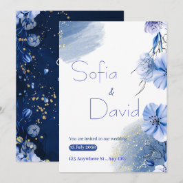 Elegante Blue Watercolor Salvar a Data Convite