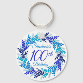 Elegante Blue Wreath 100th Birthday Chaveiro
